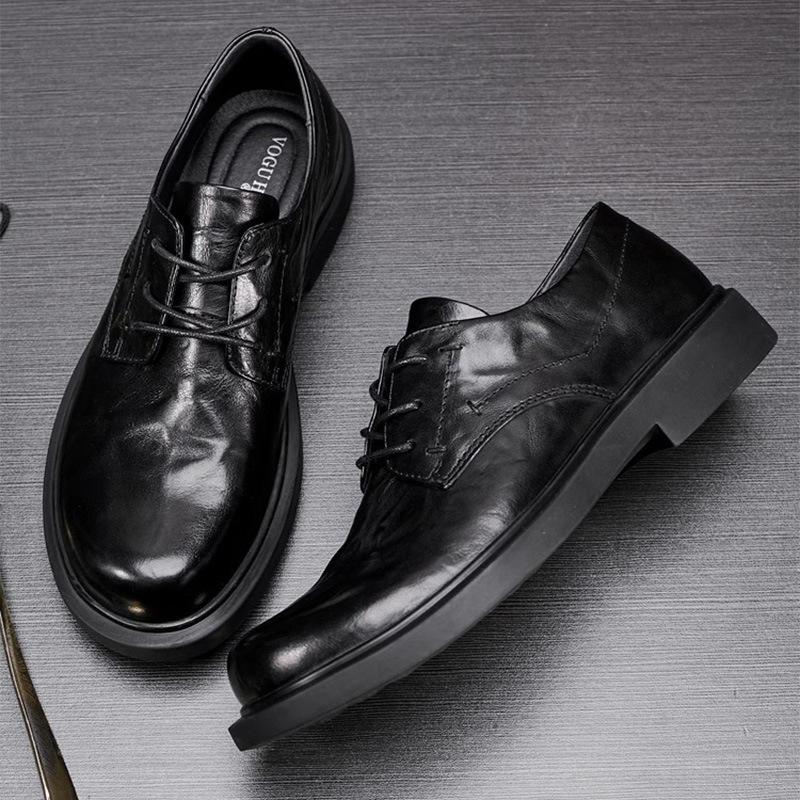Men'S Shoes Leather Fashion Breathable Business Shoes Flat Bottom Round Head Casual Leather Shoes Soft Leather Versatile Shoes Men
