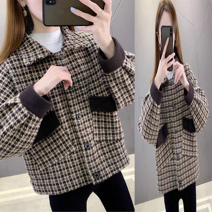 Chic Houndstooth Plaid Women s Jacket - Elegant Korean Style for Autumn & Winter L