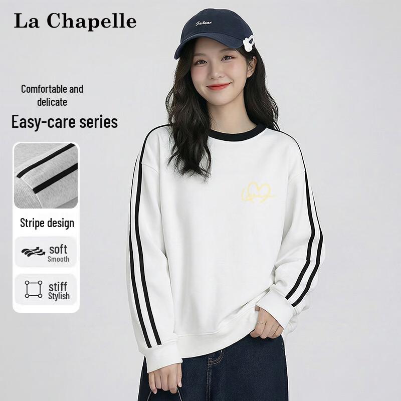 La Chapelle Women s Striped Heart-Embroidered Crewneck Sweatshirt 2XL