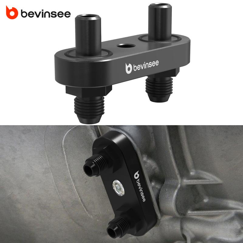 BEVINSEE 6AN Transmission Oil Cooler Line Manifold Adapter for GM 6L80E 6L90E 8L90E, Billet Aluminum Fitting