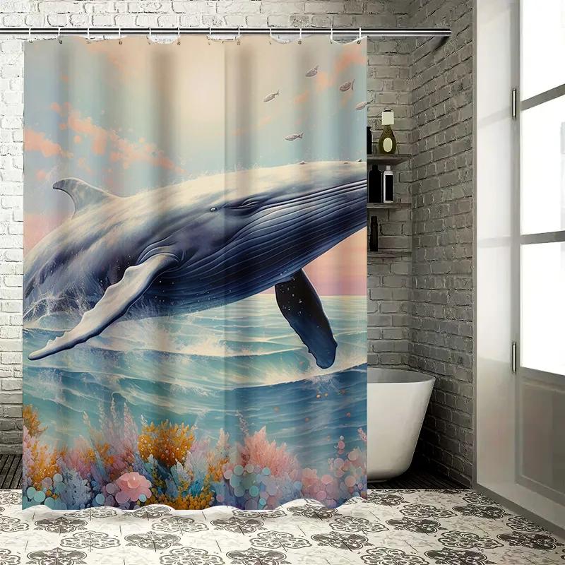 Mystic Ocean Whale Waterproof Shower Curtain with Artistic Deep Sea Design and High-Quality Material for Bathroom Decor