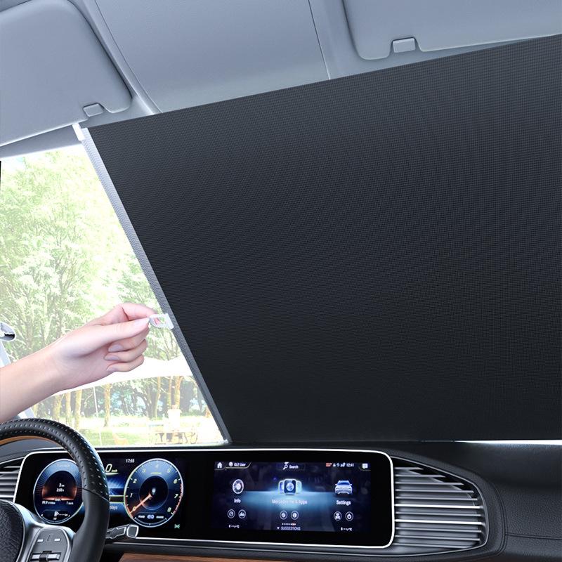 Retractable Titanium Silver Sunshade: No-Drill Full Blackout Car Curtain