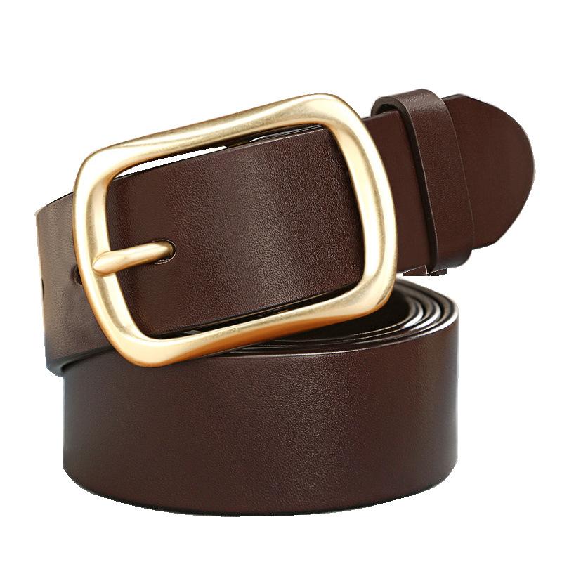 Men'S Belt First Layer Cowhide Copper Buckle Leather Belt Middle-Aged And Young Leisure Simple Pin Buckle Business Jeans Belt