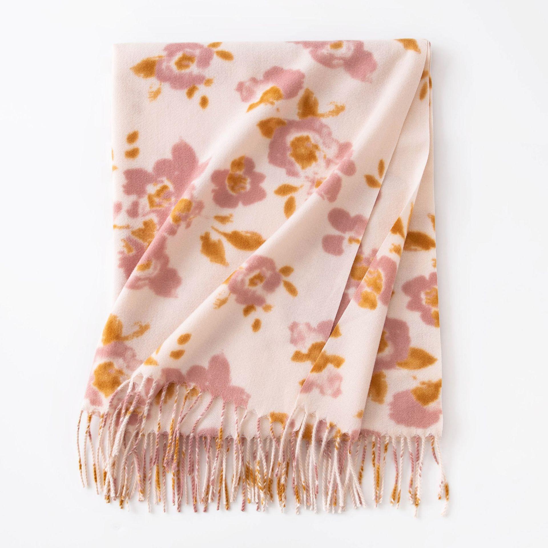 

Women s Scarf Floral Print Tassel Shawl Elegant Lady Style Autumn and Winter Scarf New Imitation Cashmere Scarf 200*70cm