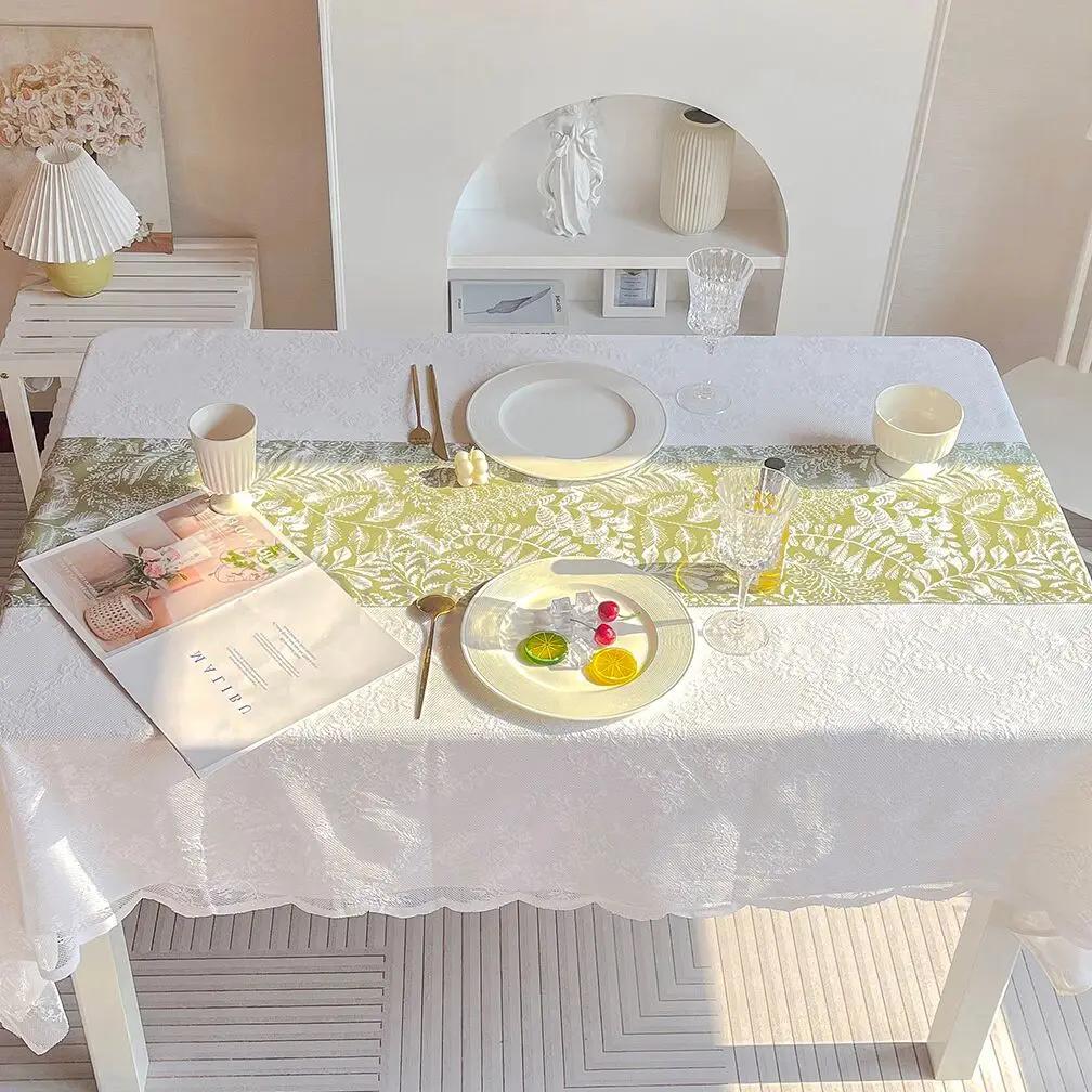 Zielony Nadruk Kwiatowy Bieżniki na Stół Kawa Kuchnia Stół Jadalny Boże Narodzenie Ślub Święta Farmhouse Chic Wodoodporny Wystrój Domu