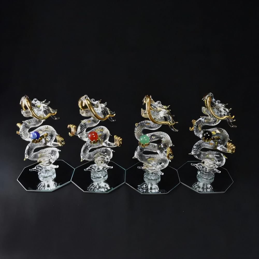 Fourcart Cute Handmade Glass Craft with Natural Stone Rising Dragon (Red Agate)