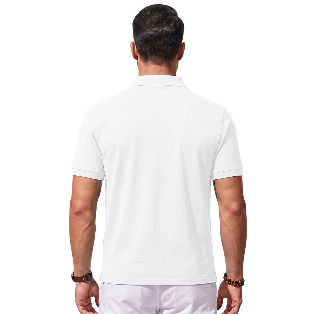 Men's Business Casual Polo Shirt Short Sleeve Knitted Fabric Soft Breathable Comfortable Fit Classic Collar Button Placket