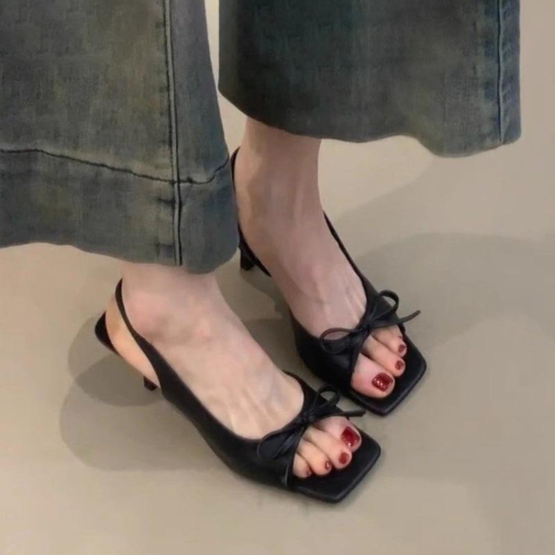 Summer Fashion Butterfly-knot Satin Women Slipper Slip on Ladies Sandal Thin High Heel Outdoor Dress Slides Shoes