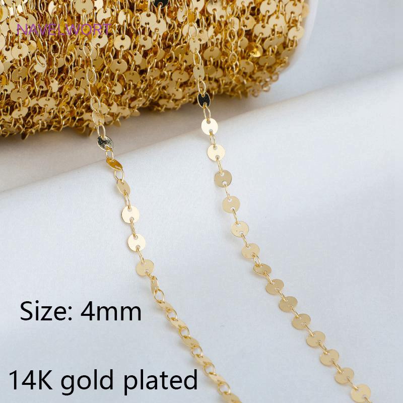 

14K Gold Plated Brass Double Holes Round Disc Chains,Supplies For Necklace Bracelet Anklet Making Findings Wholesale 1 meter