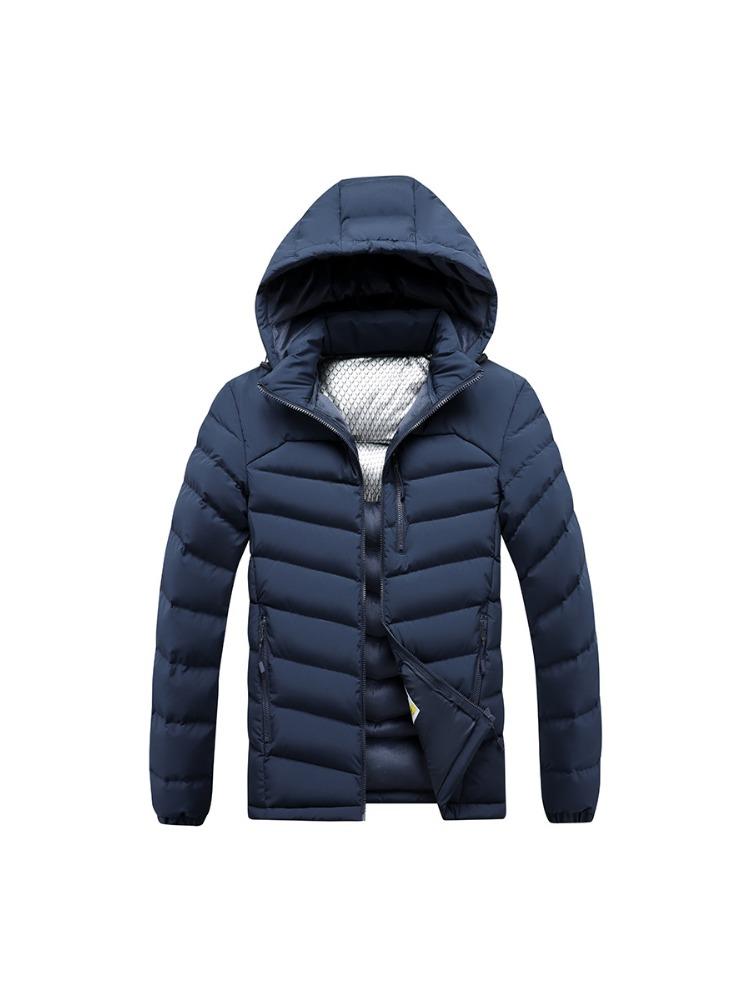 Comfortable and Versatile Jacket Light Slim Cotton Jacket Men's Models Winter Solid Colour Removable Cap Thickened Hooded Jacket Men