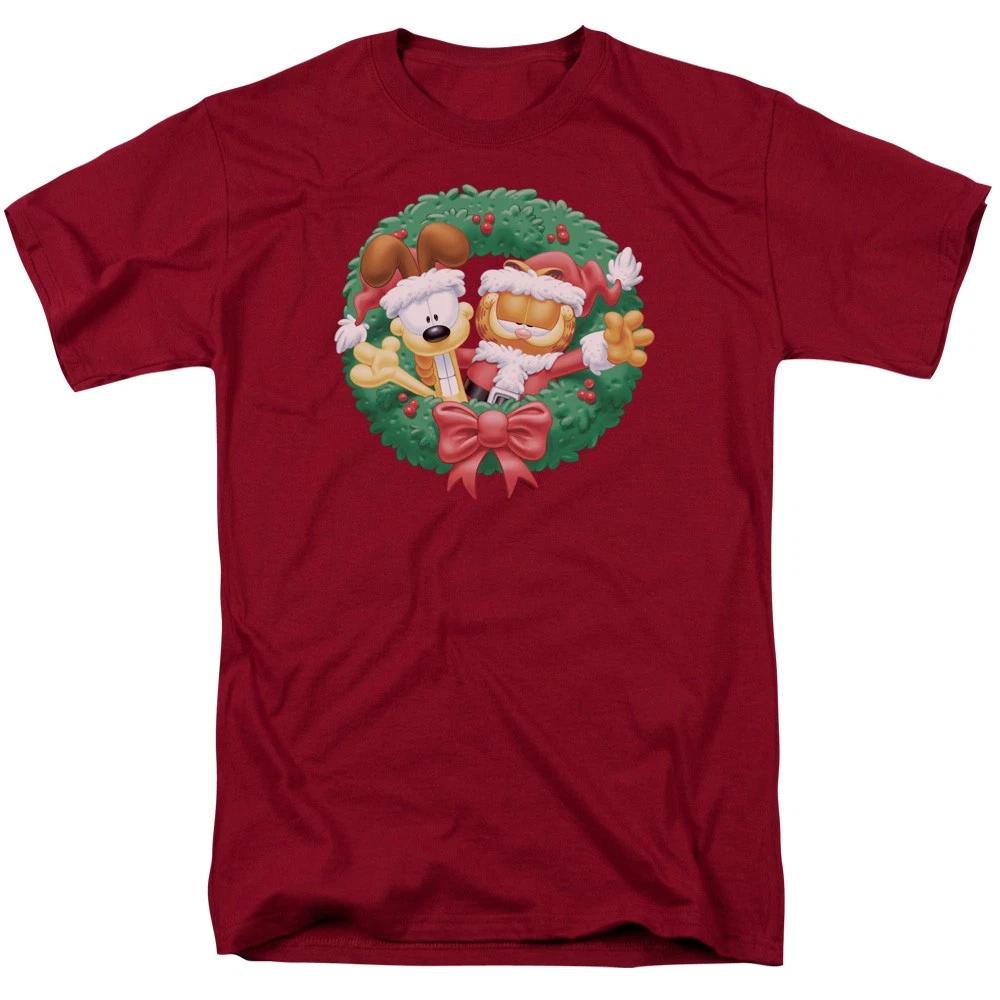 Garfield - Christmas Wreath - Unisex Short Sleeve Children s T-shirt - Red 130