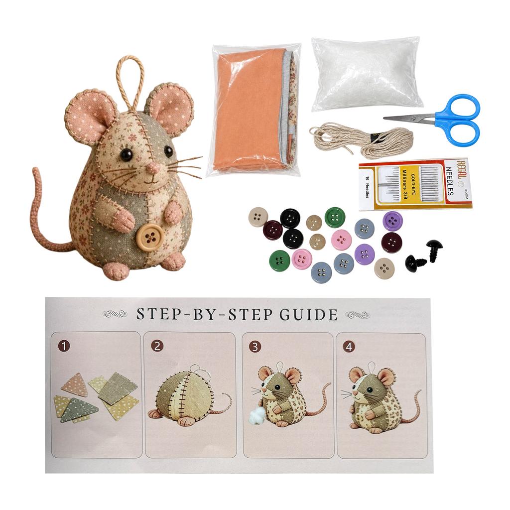 Patchwork Mouse DIY Sewing Kit Handmade Fabric Craft Kit for Decorative Soft Toy Making with Detailed Instructions and Materials Included