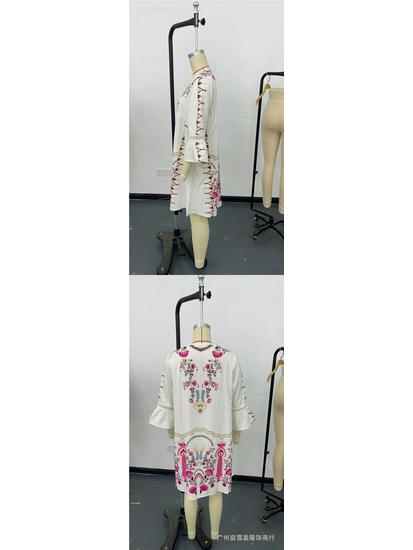 Women's Summer V-Neck Lace Patchwork Casual Printed Dress