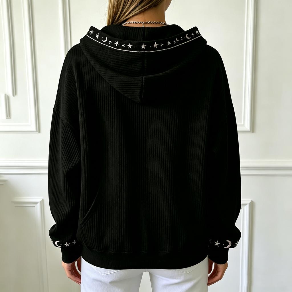 Women's Fashion 3/4 Sleeve High Neck Zip-Up Loose Fit Blouse Top for Everyday Wear