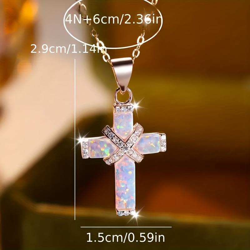 Exquisite Luxury White Cross Necklace, Special Box for Women's Daily Holiday Accessories Birthday Gift Selection Accessories