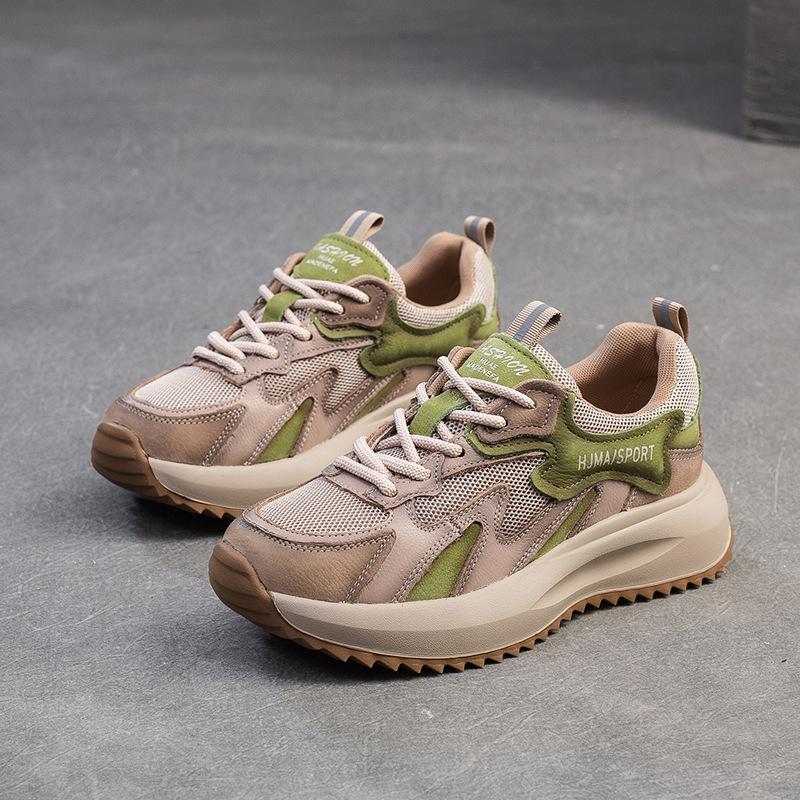 Spring New Color Matching Lace-up Niche Fashion Single Shoes Breathable Mesh Versatile Casual Women's Shoes