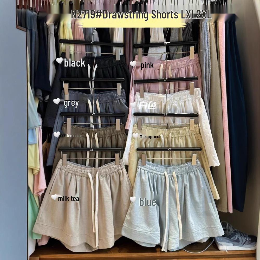

Women s High Waist Elastic Drawstring Summer A-Line Wide Leg Shorts - Korean Style, Plus Size, Loose Fit Large