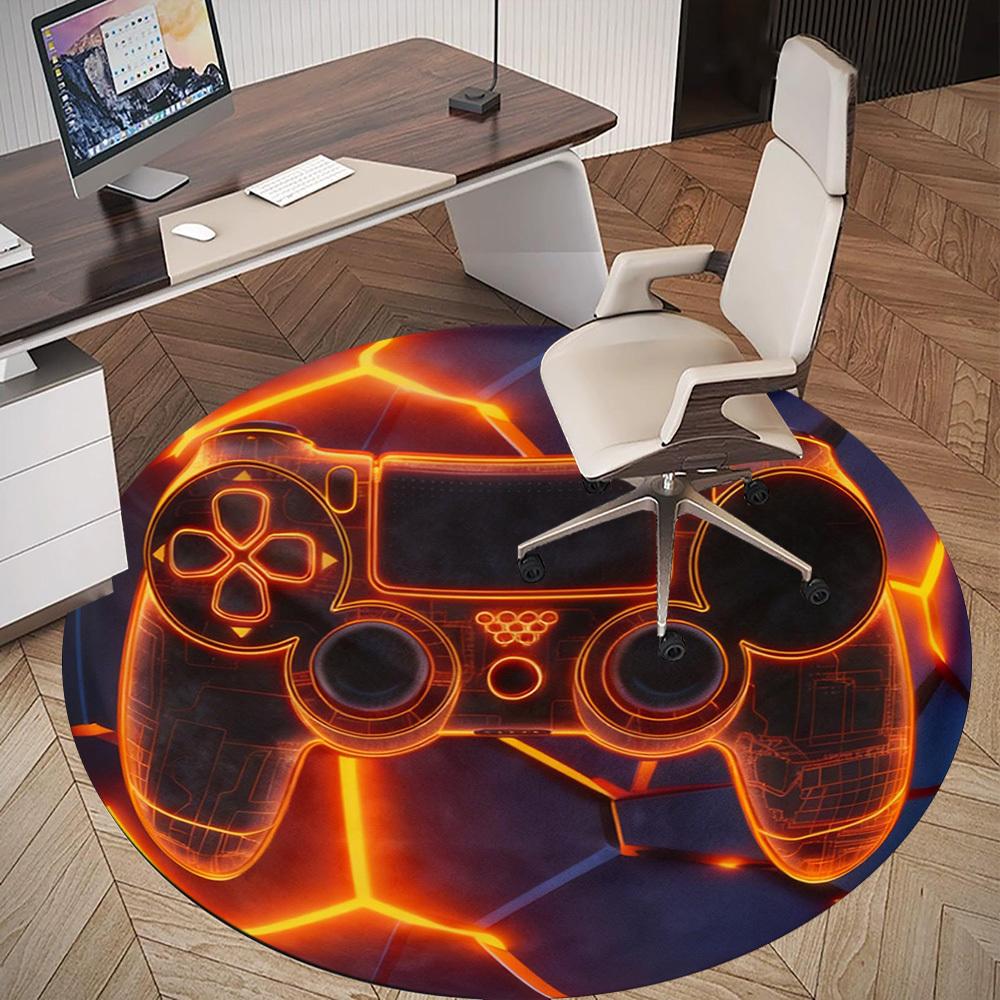 1PC Glowing Controller Round Chair Mat Area Rug - Non-Slip, Floor Mat for Office, Bedroom, and Indoor Decor -Gift D1127174