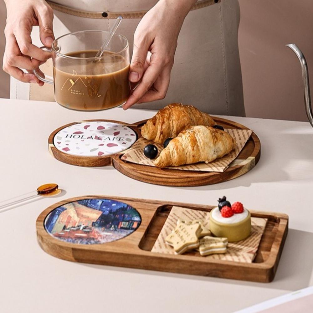 Portable Dessert Tray Solid Wood Dried Fruit Plate Coaster Breakfast Plate Hotel