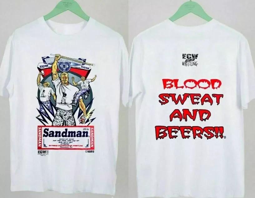 Футболка Sandman Blood Sweat Beers, Мужская футболка ECW, Двусторонняя, Хлопок, Для фанатов M
