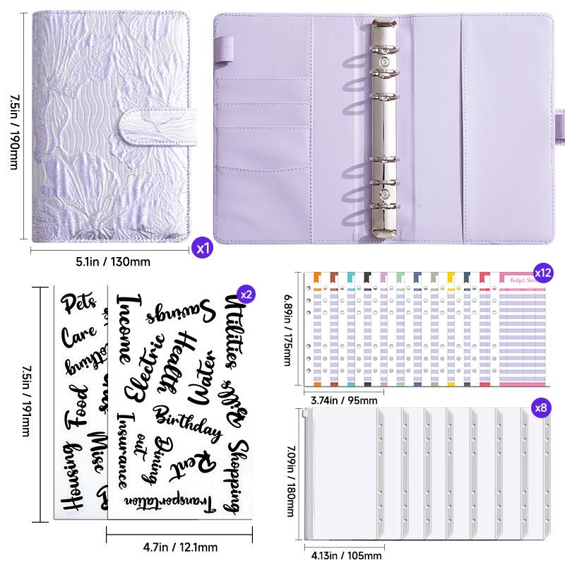Creative A6 Loose-leaf Notebook with Zipper Bag - Macaron Floral Cash Budget Planner