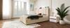 Upholstered Bed Single Bed, Headboard with Golden Stripes and USB Type-C Charging Function 90*200 cm, Beige Linen with 4 Drawers (Without Mattress)