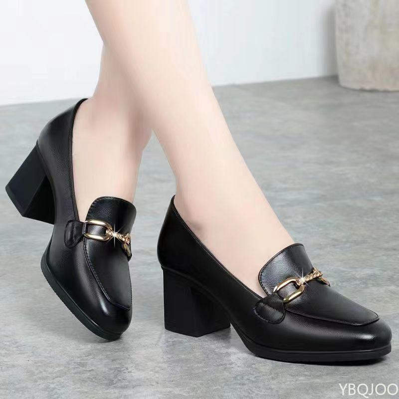 New British Style Soft Leather Women'S Single Shoes For Spring Autumn Metal Decoration Trend Square Heel Luxury Women'S Shoes