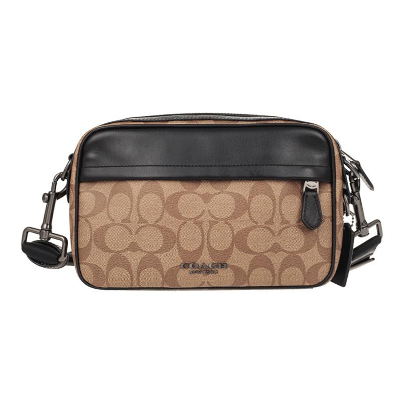 

Coach Graham 23 Metallic Logo Iconic Pendant Color Block Leather Camera Bag Men Shoulder Bag Black Khaki Brown 50715-QBTN2 Gift Box Set (Basic Set+Yellow Box)