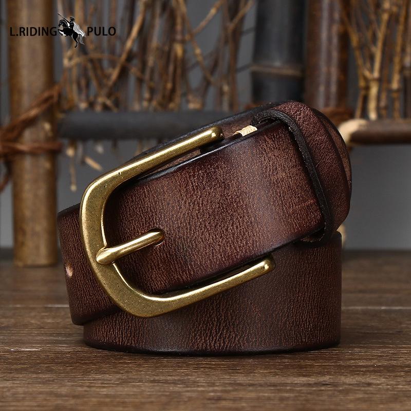 Copper Buckle Belt Men's Genuine Leather Pin Buckle Pure Cowhide Retro Versatile Korean Style Casual Belt