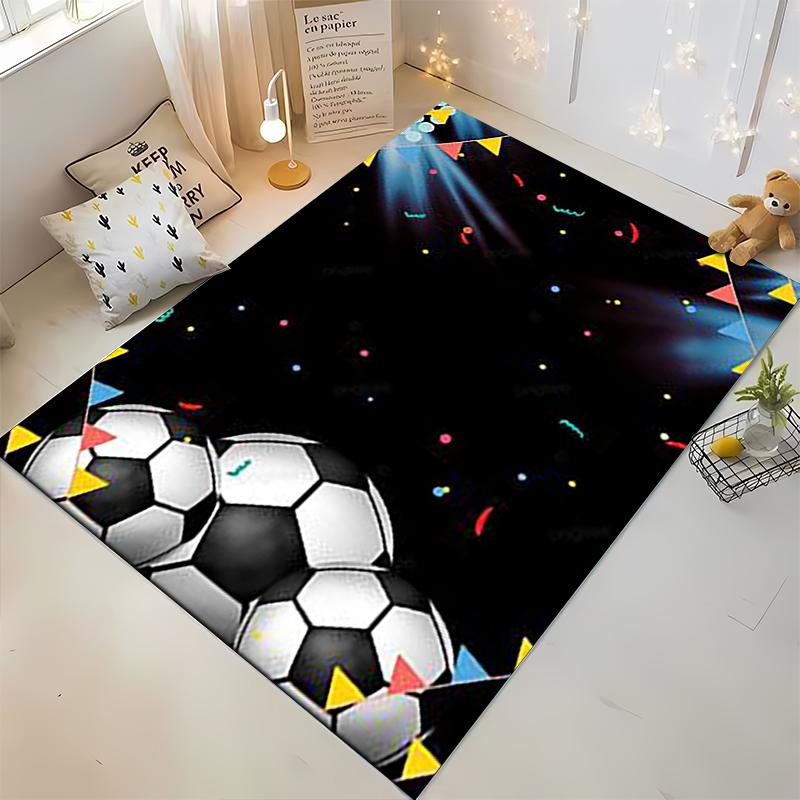Soccer-Themed Carpet with Colorful Triangles and Black Background Suitable for use as an anti-slip for living room bedroom sofas