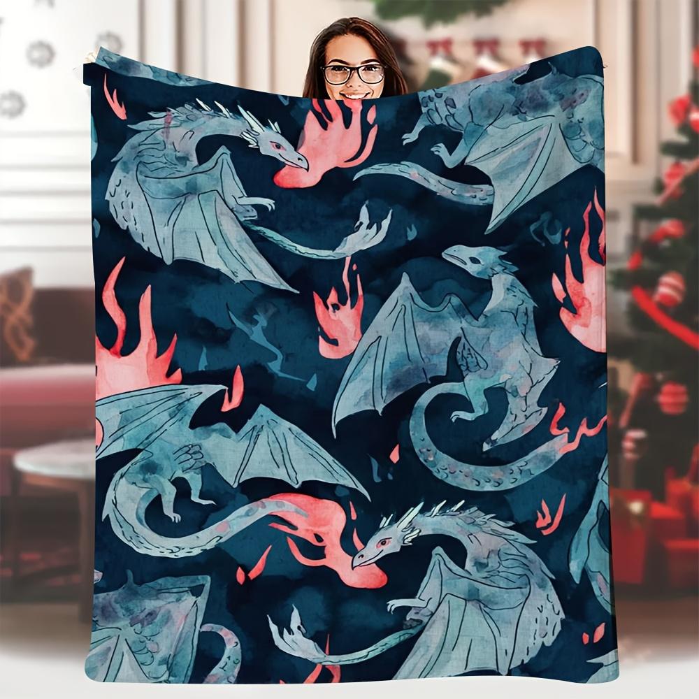 

1pc Soft Plaid Dragon Print Blanket - 60x80 Inch, Vintage Style, Red & Blue Dragon Design, Perfect for Family Travel & Camping 70x100cm28x39in