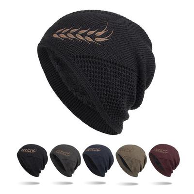 Herbst Winter Samt Weizen Muster Kappe Gestrickte Wolle Hut Männer Warme Ski Skullies Mützen Laufen Outdoor Wandern Wolle Hut