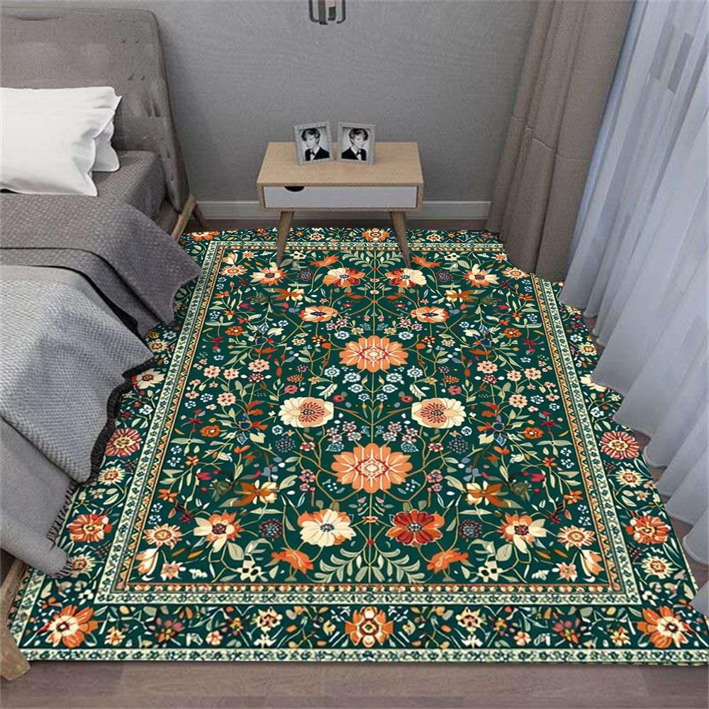 Dark Green Leafy Flowers Carpet for Bedroom Rug Decor Living Room Sofa Decor Rugs Kitchen Coffee Table Floor Mat Hallway Rug