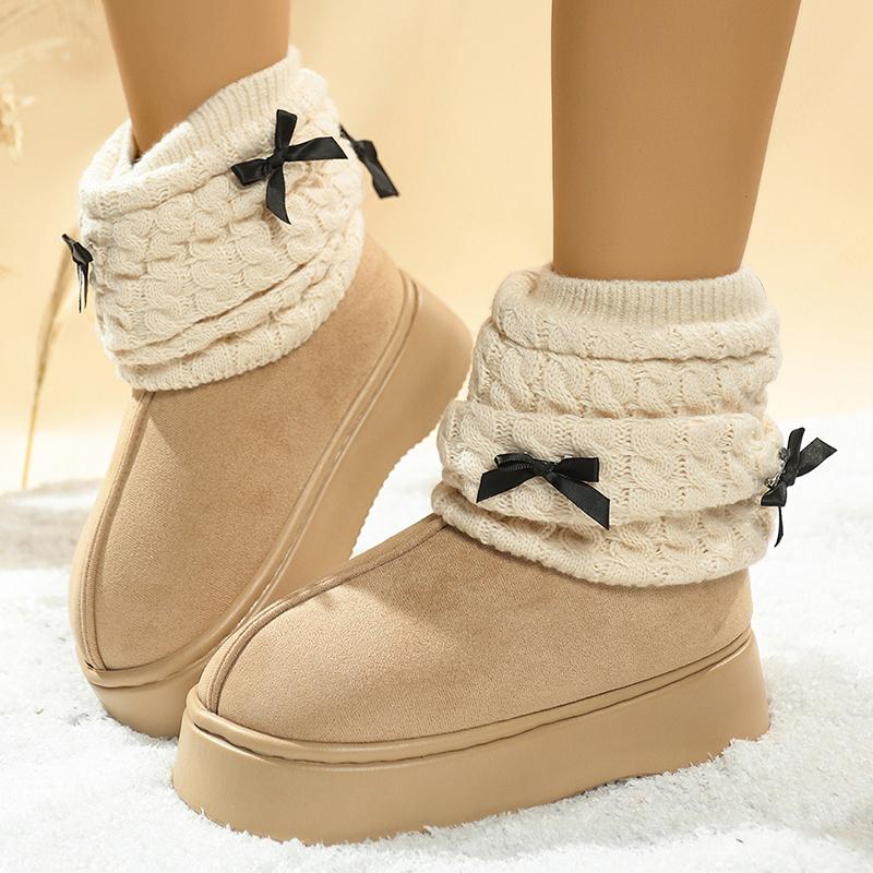Fashion Cute Thickened Plush Warm Snow Boots for Women 2025 Winter Thick Sole Non Slip Cotton Shoes Woman Bow Decor Platform Ankle Boots