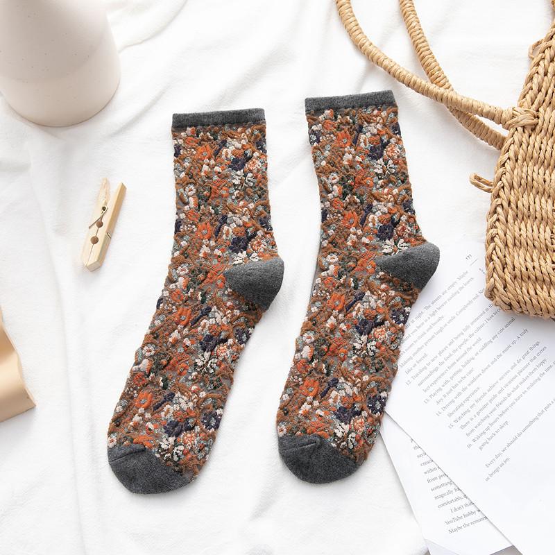 

European Court Style Women S Socks Retro Bubble Three-Dimensional Flower Stacking Socks Japanese Sweet Socks Women S Silver Onion Cotton Socks Autumn one size fits all