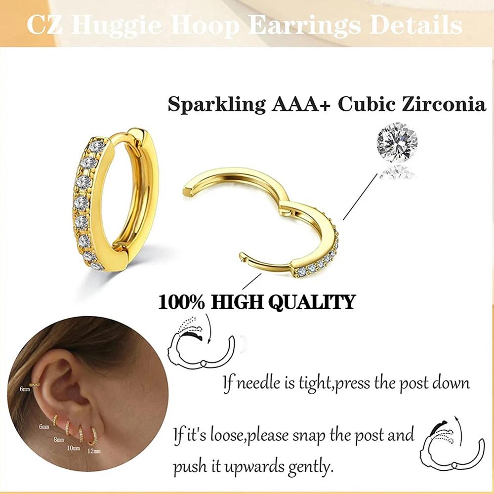1 Pair Stainless Steel Cubic Zirconia Minimal Hoop Earrings for Women Small Huggie Thin Cartilage Helix Tragus Piercing Jewelry