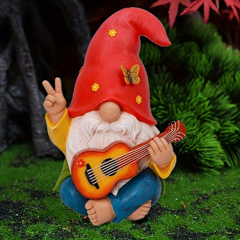 Fantasievolle Hippie-Gitarre Zwergstatue - Bunter Harz-Hofzwerg Geeignet für Außen- und Heimdekoration