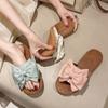 Cloth Slippers Women's Summer New Soft Bottom Bow Flat Heel One Word Sandals Fashion Wear Sweet Sandals Explosion