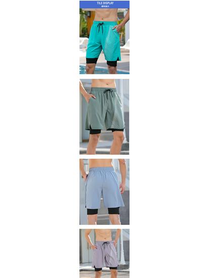 Men's Quick-Dry Double-Layer Running Shorts - Breathable, Printed, Five-Point Fitness Design.