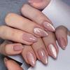 Cat Eye Nude Pink Reusable False Nails - Finished Manicure Tips, European & American Style