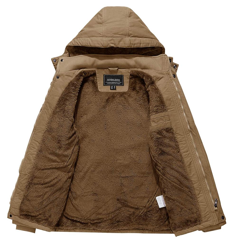 KEFITEVD Cargo Military Motorcycle Cotton Stylish Size 3XL Men's Jacket, Fleece-Lined, Warm, Jacket, Outdoor, Wear, Windproof, Coat, Blouson, Khaki,