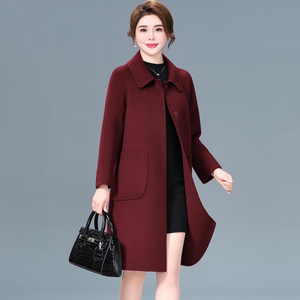 2025 New Autumn/Winter Double-Sided Cashmere Coat for Middle-Aged & Elderly Women - Mid-Length, High-End Wool Overcoat