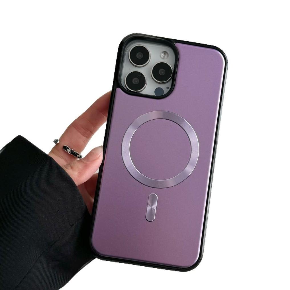 Złota Tarcza Odpowiednia dla IPhone16 Jednolity Kolor Skóra w Dotyku Wzór CD Magnetyczne Etui z Przyssawką Apple 16PM Magnetyzacja Dwa w jednym 15 Etui Ochronne