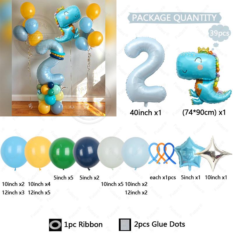 39Pcs Set Cartoon Cute Dinosaur Foil Balloons Macaron Colored Latex Ball 1-9 Year Girls Kids Dinosaur Themed Birthday Party Deco
