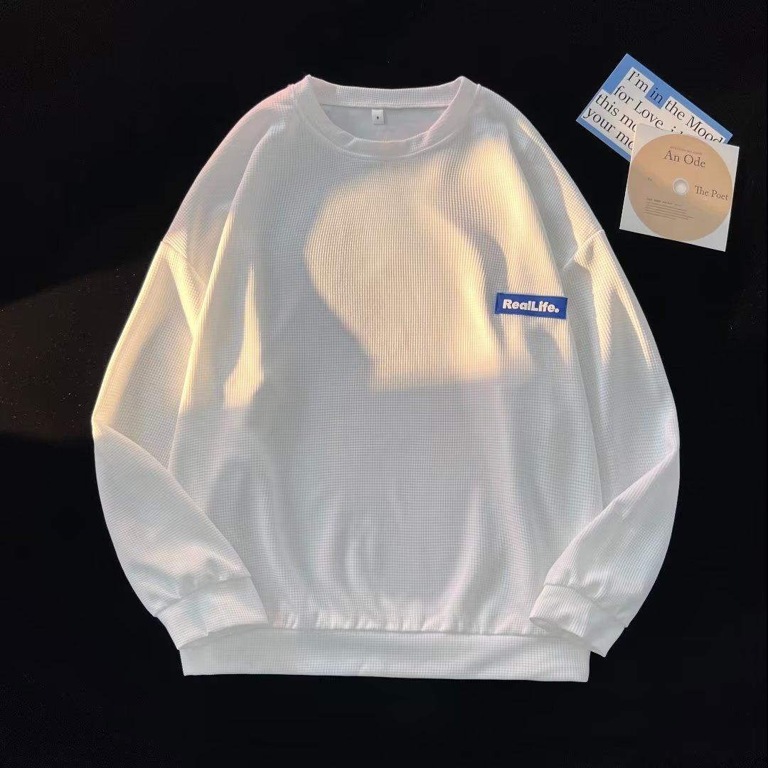 

Повседневный мужской вафельный свитер с круглым вырезом, тонкий осенний мужской трендовый пуловер для мужчин M белый