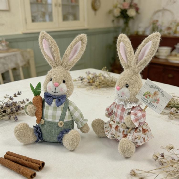 Handmade Rabbit Doll With Gentle Fabric And Wooden Stand Excellent Spring Festival Decors For Spring Themed incidents