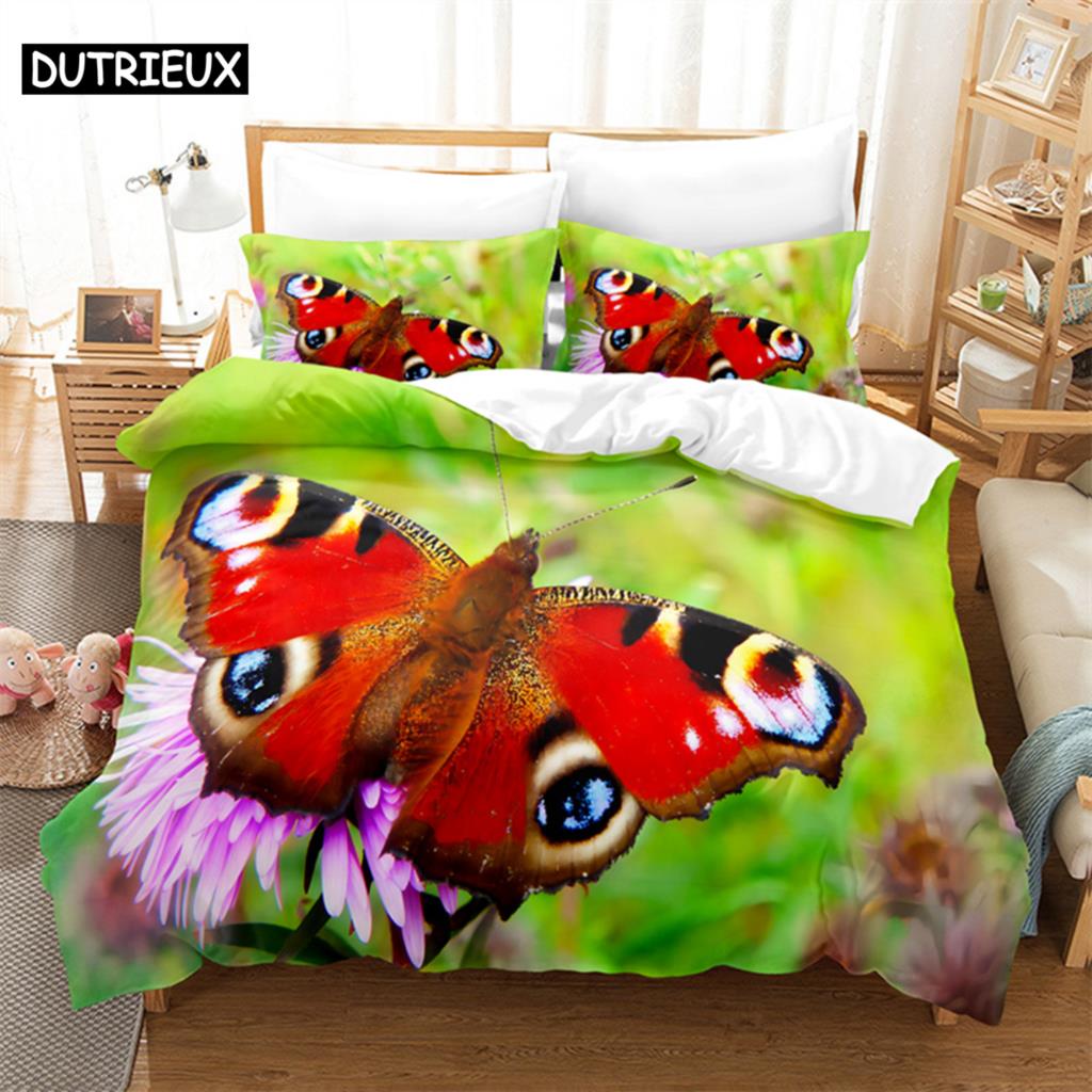 Butterfly Scenery Queen Bedding Set Duvet Cover Kids Bedroom Bed Set Comforter Cover Set King Size Duvet Cover Set Bedding Sets