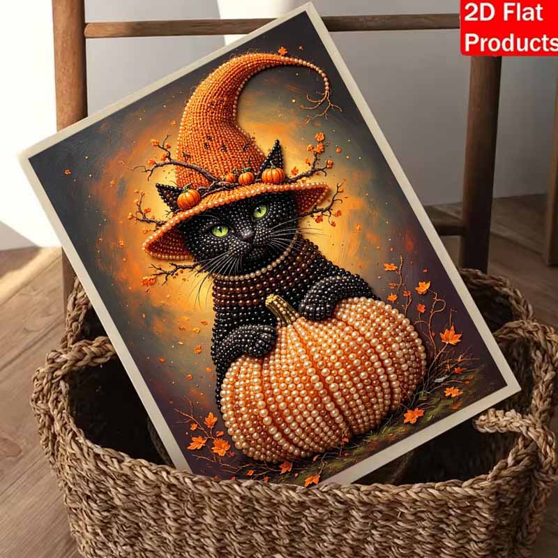 Halloween Pearl Painting Art Kit Black Cat with Pumpkin Handmade Diy Home Decorations
