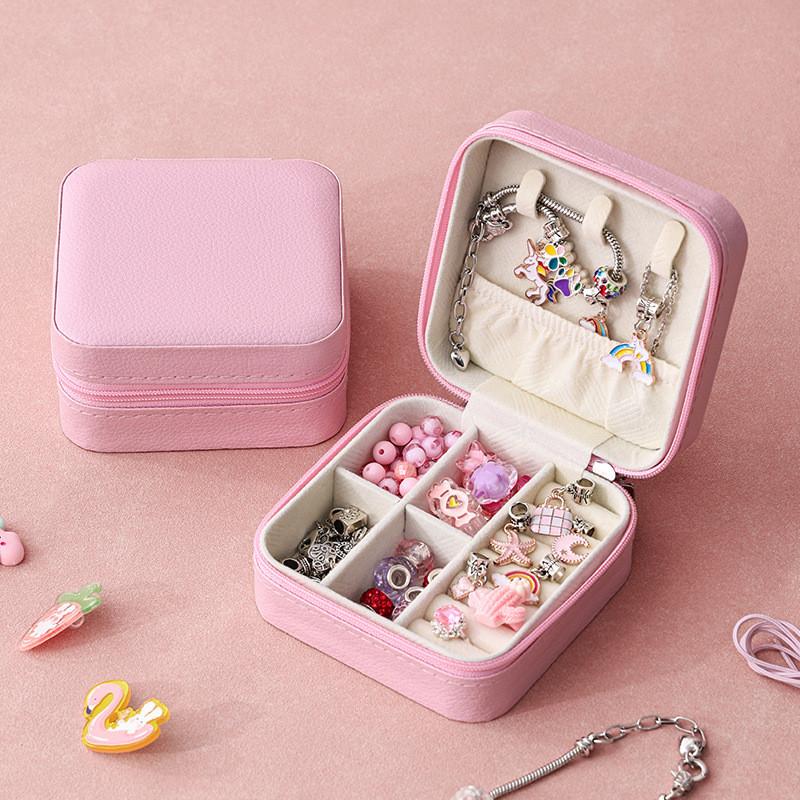 Childrens Jewelry Box With Pure Color Leather Material Multi Use Storage For Girls