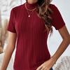 Ladies Summer Short Sleeve Stand Collar Solid Color Knitted Pullover T Shirt Top